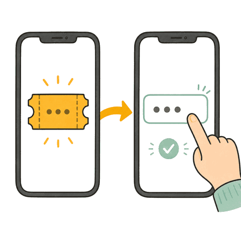回数券のコードを決済画面に入力するイラスト